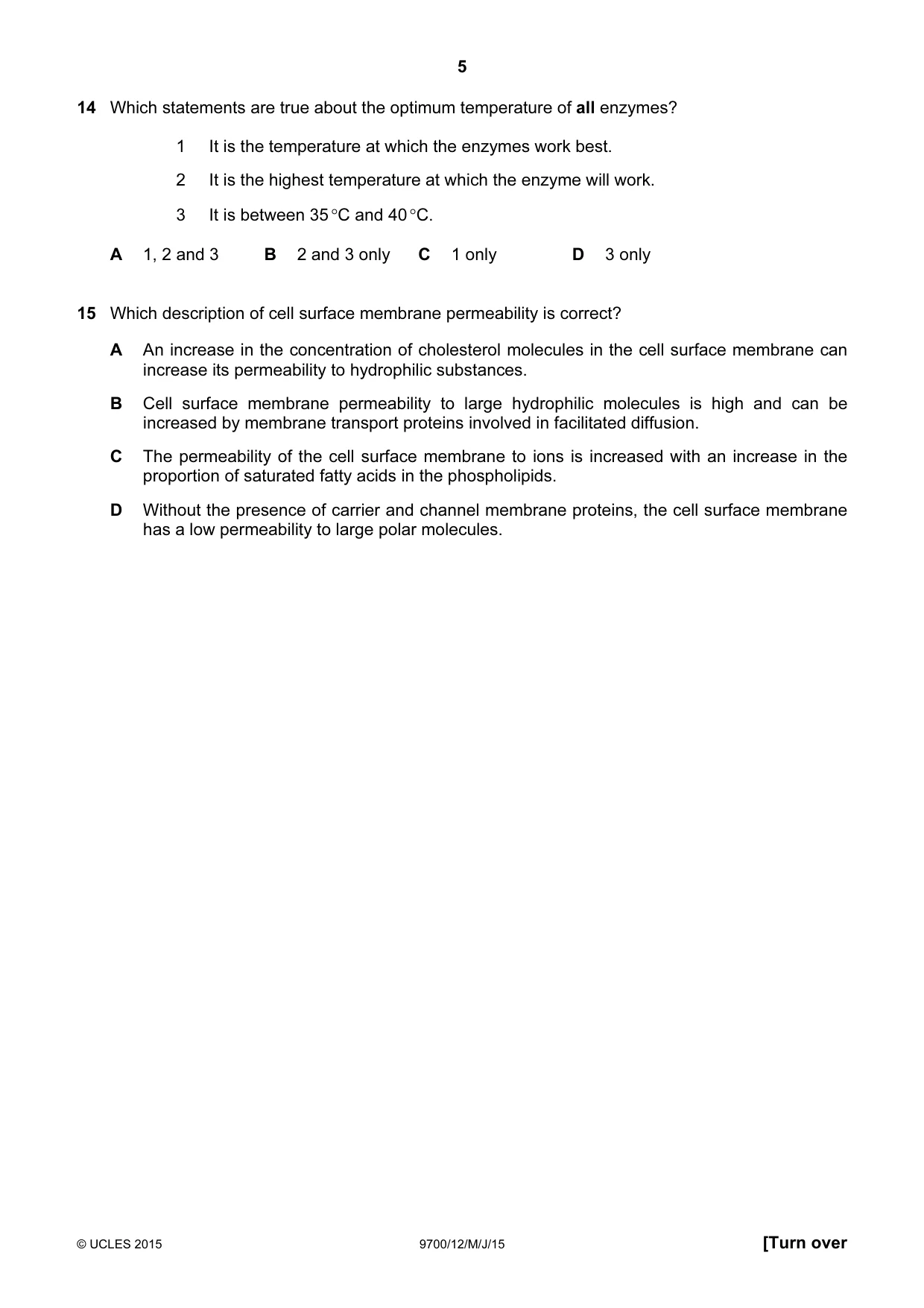 Cambridge A Level Biology 9700 2015 May/June Paper 1 · Variant 2 question paper, page 5 of 20