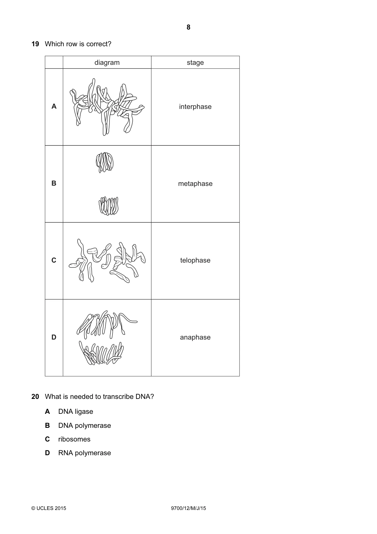 Cambridge A Level Biology 9700 2015 May/June Paper 1 · Variant 2 question paper, page 8 of 20