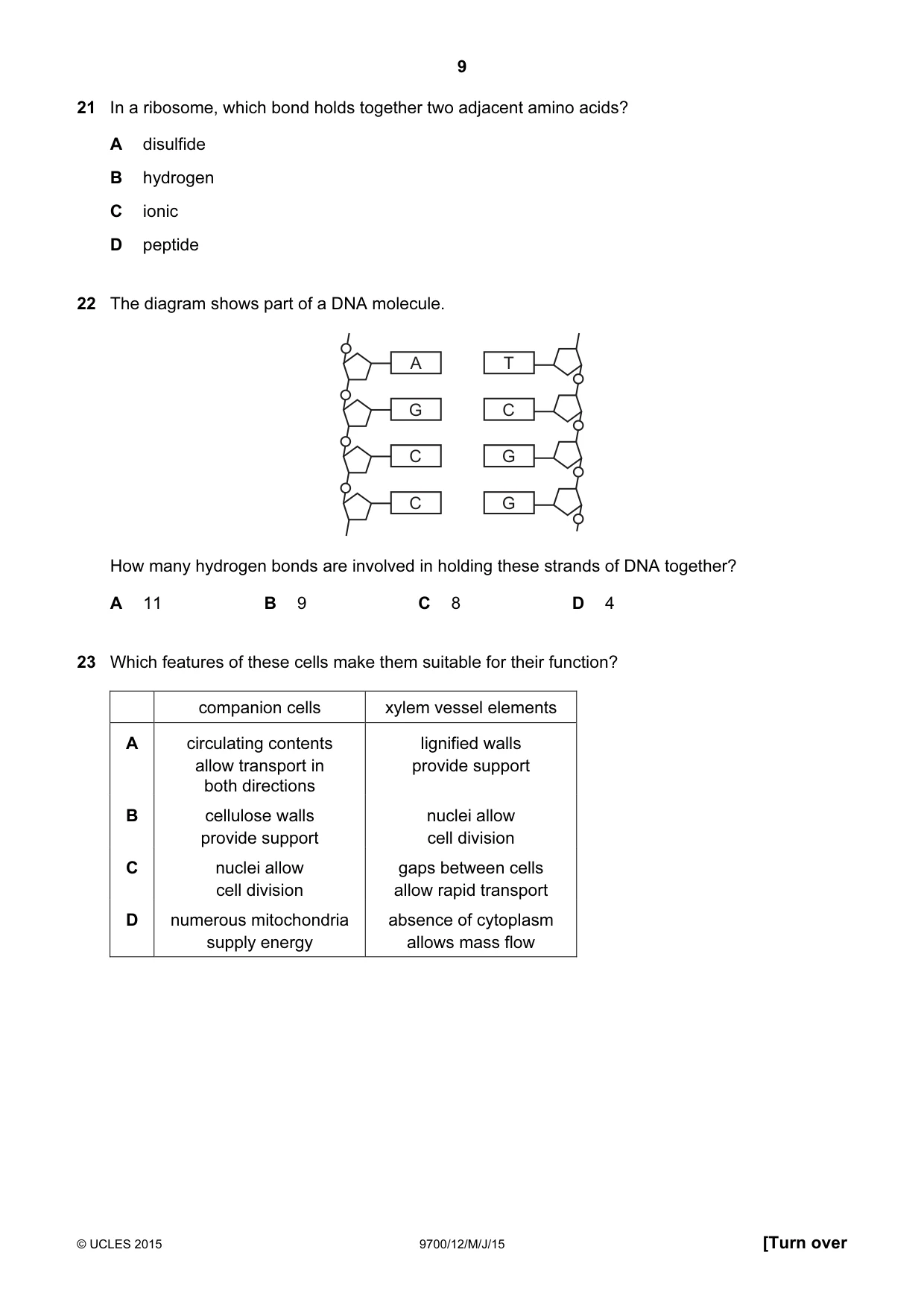 Cambridge A Level Biology 9700 2015 May/June Paper 1 · Variant 2 question paper, page 9 of 20