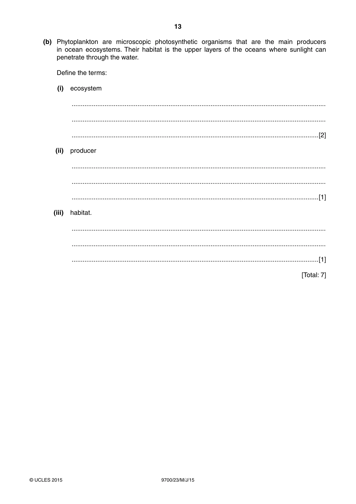 Cambridge A Level Biology 9700 2015 May/June Paper 2 · Variant 3 question paper, page 13 of 16