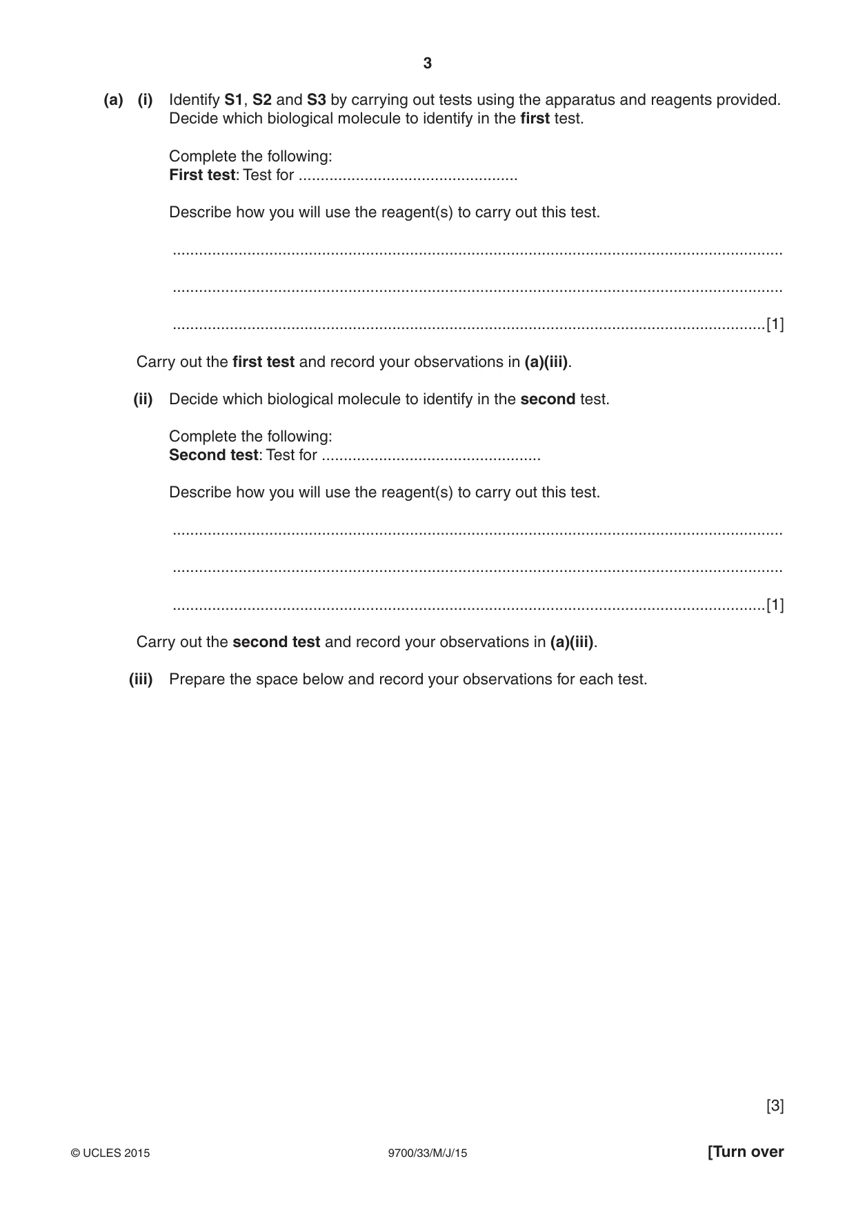 Cambridge A Level Biology 9700 2015 May/June Paper 3 · Variant 3 question paper, page 3 of 16