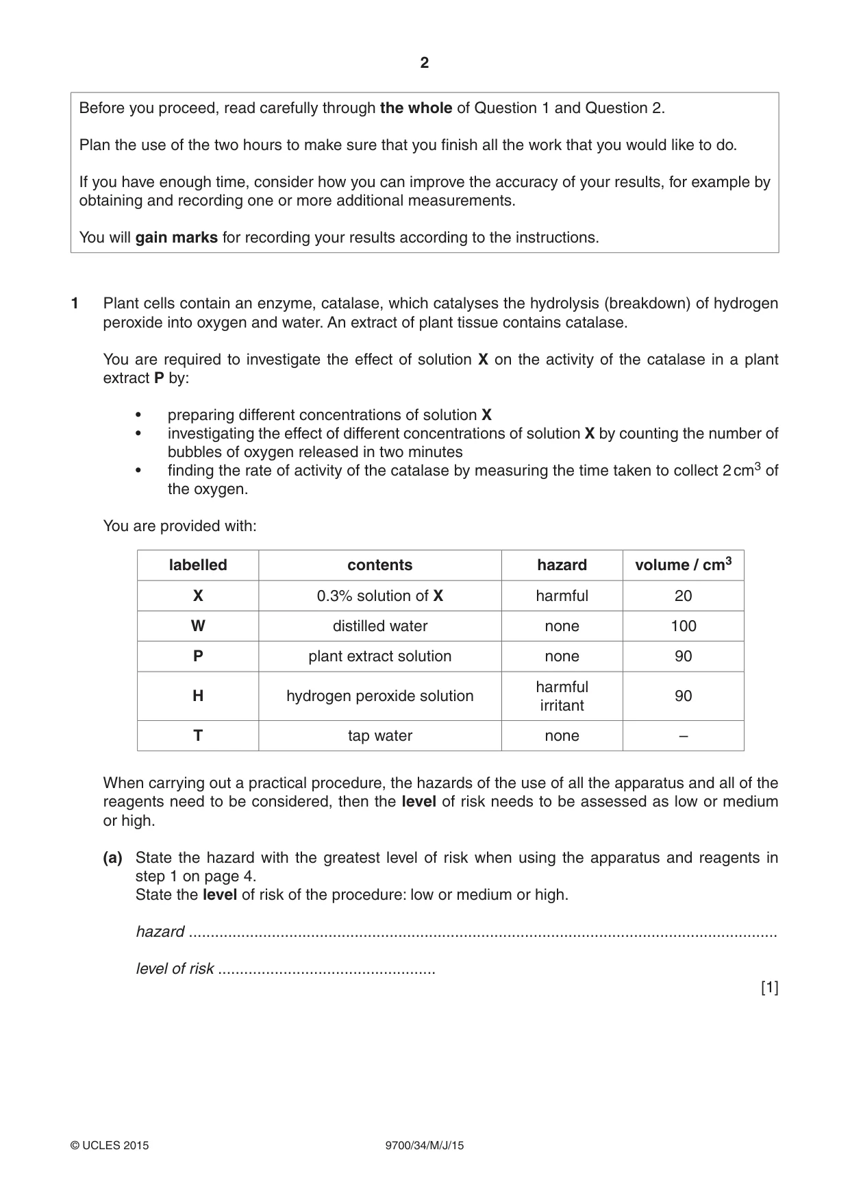 Cambridge A Level Biology 9700 2015 May/June Paper 3 · Variant 4 question paper, page 2 of 12