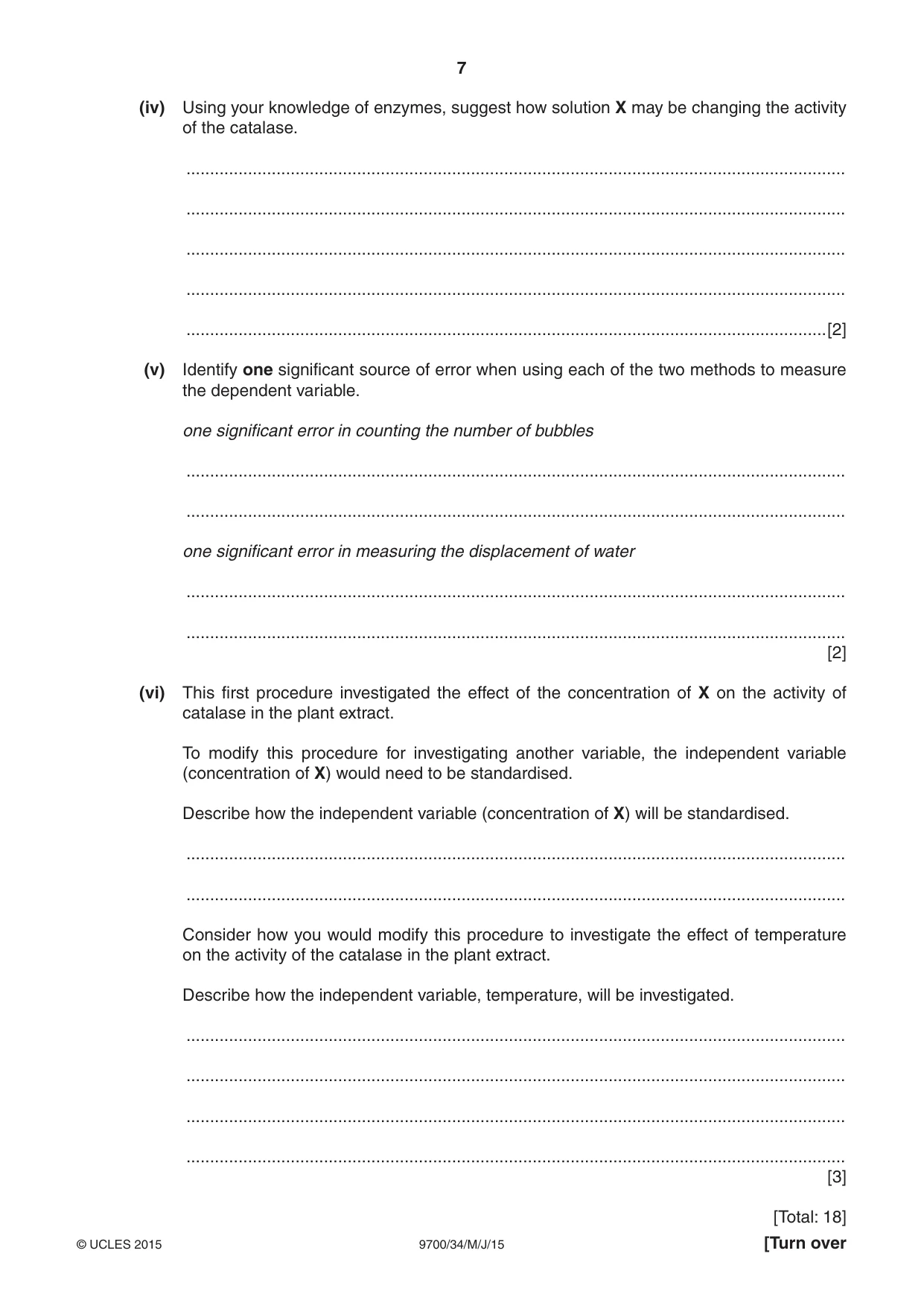 Cambridge A Level Biology 9700 2015 May/June Paper 3 · Variant 4 question paper, page 7 of 12