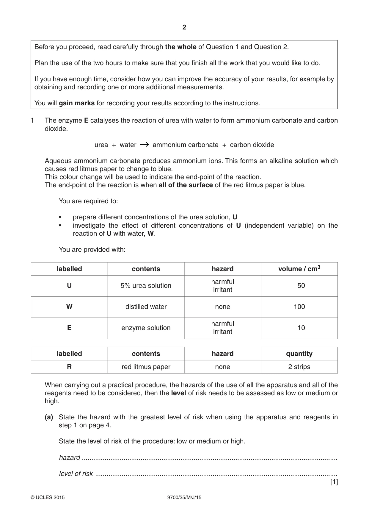 Cambridge A Level Biology 9700 2015 May/June Paper 3 · Variant 5 question paper, page 2 of 12