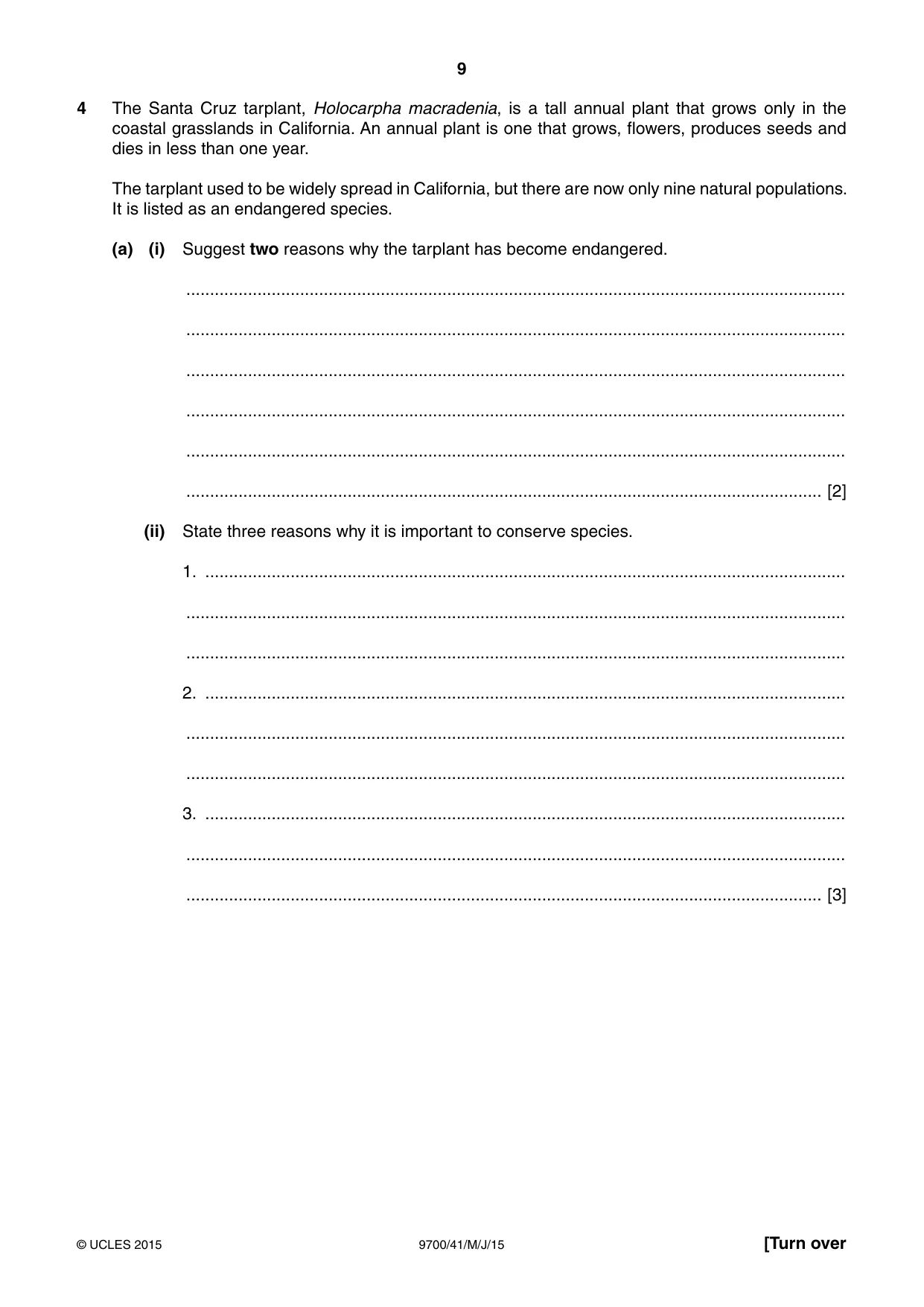 Cambridge A Level Biology 9700 2015 May/June Paper 4 · Variant 1 question paper, page 9 of 24