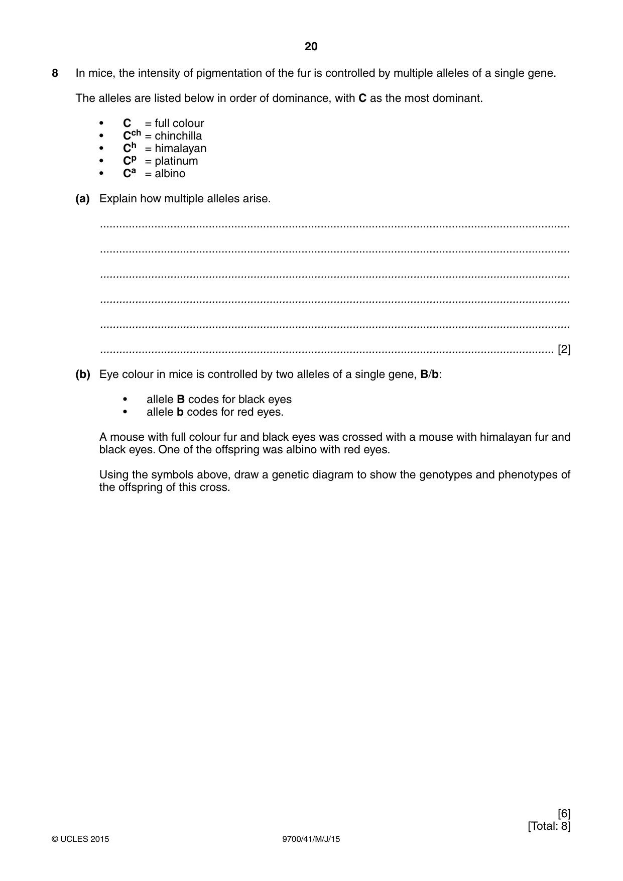 Cambridge A Level Biology 9700 2015 May/June Paper 4 · Variant 1 question paper, page 20 of 24