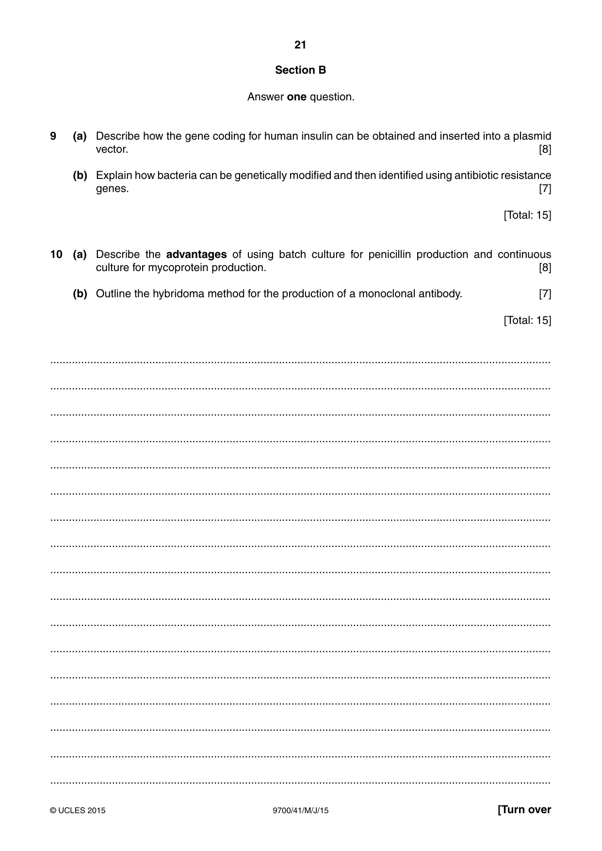 Cambridge A Level Biology 9700 2015 May/June Paper 4 · Variant 1 question paper, page 21 of 24