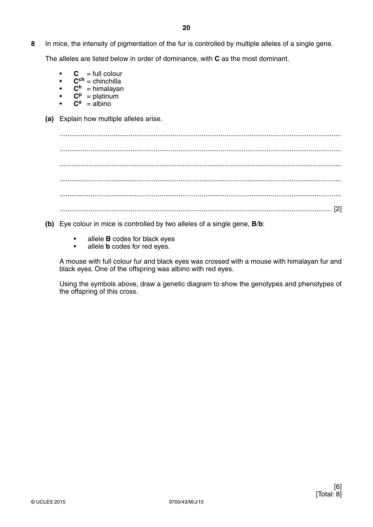 Cambridge A Level Biology 9700 2015 May/June Paper 4 · Variant 3 question paper, page 20 of 24