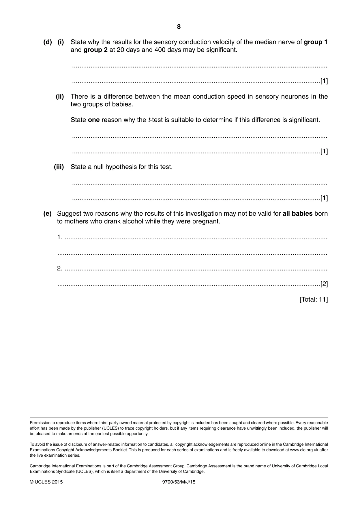 Cambridge A Level Biology 9700 2015 May/June Paper 5 · Variant 3 question paper, page 8 of 8