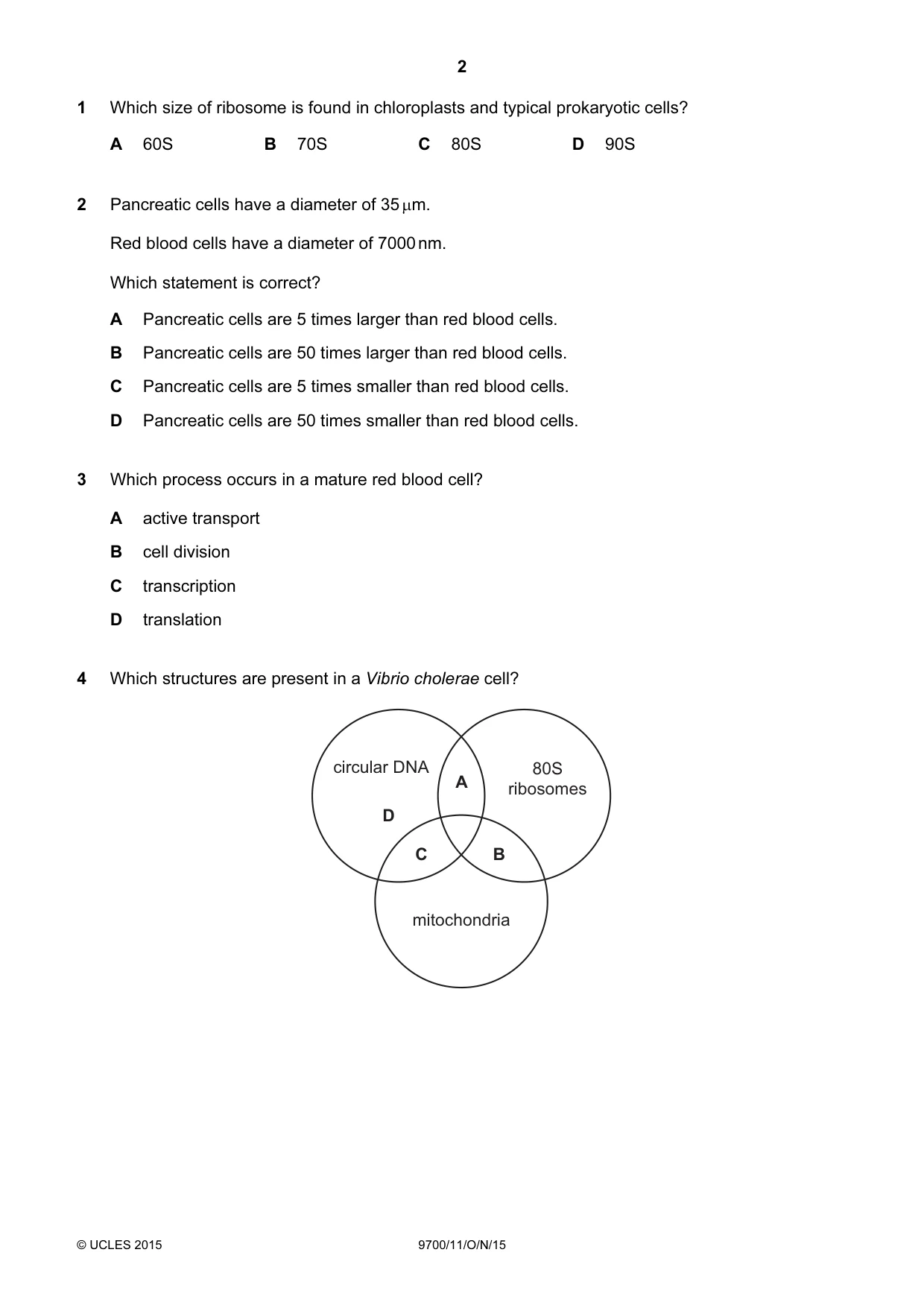 Cambridge A Level Biology 9700 2015 Oct/Nov Paper 1 · Variant 1 question paper, page 2 of 16