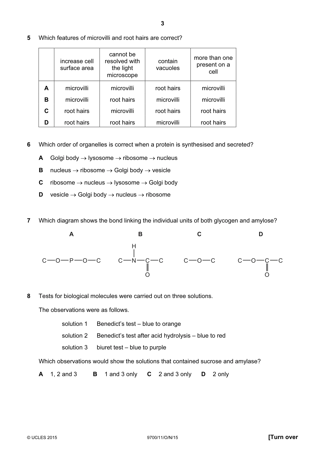 Cambridge A Level Biology 9700 2015 Oct/Nov Paper 1 · Variant 1 question paper, page 3 of 16