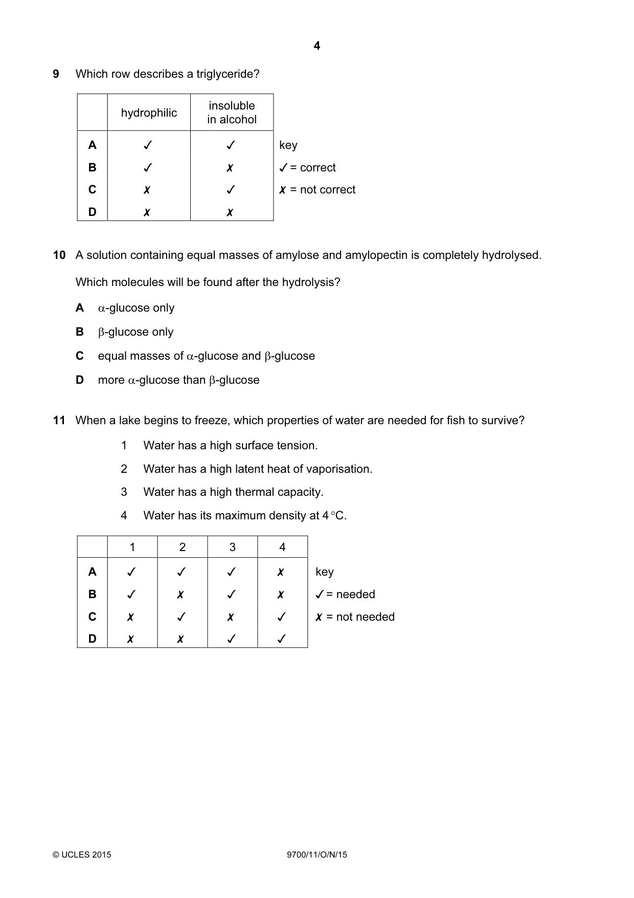 Cambridge A Level Biology 9700 2015 Oct/Nov Paper 1 · Variant 1 question paper, page 4 of 16
