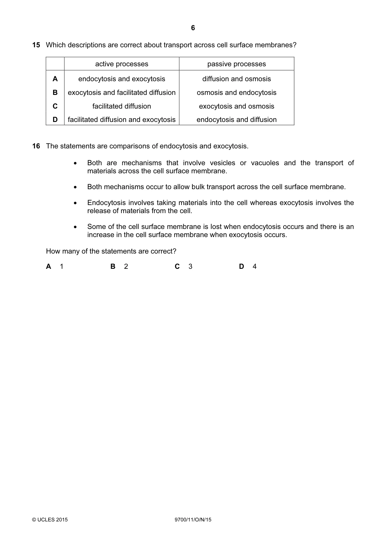 Cambridge A Level Biology 9700 2015 Oct/Nov Paper 1 · Variant 1 question paper, page 6 of 16