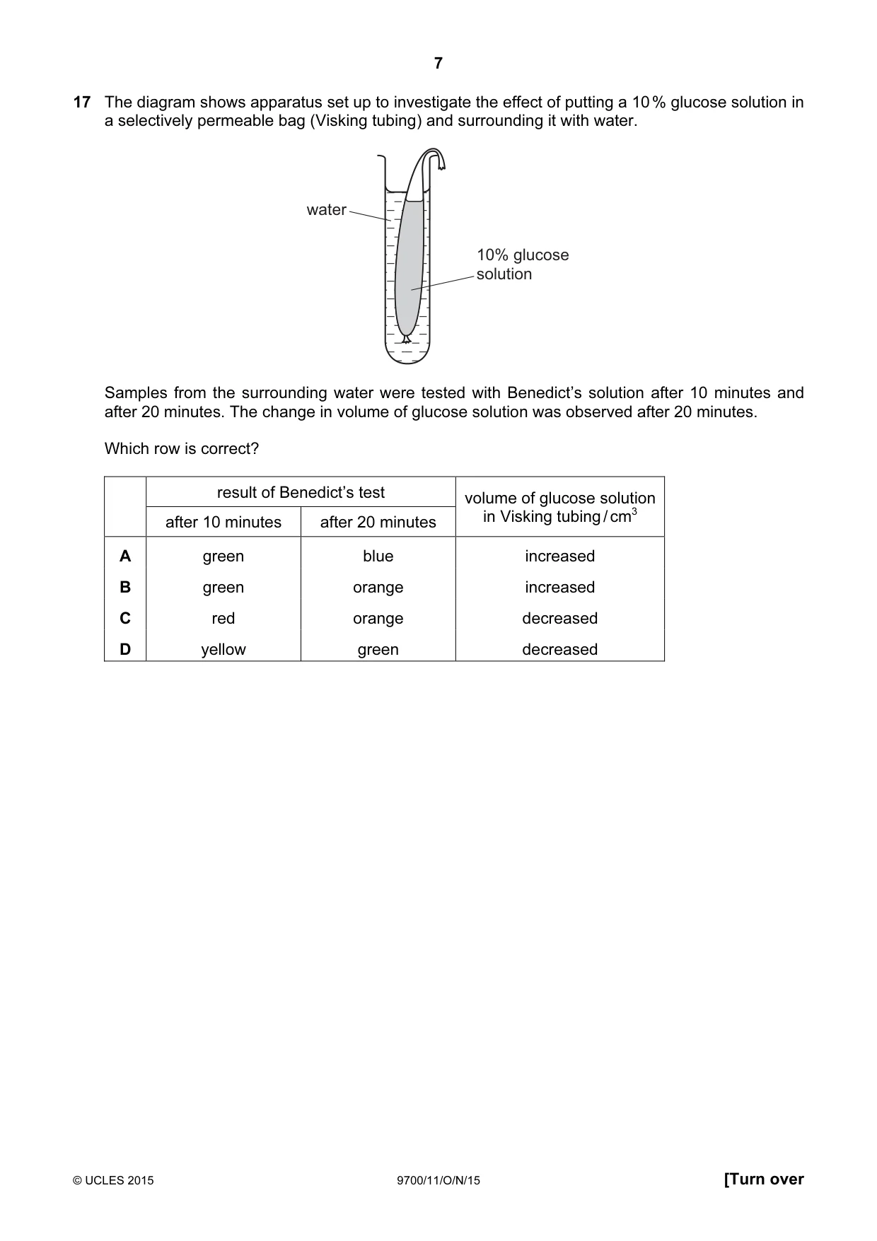 Cambridge A Level Biology 9700 2015 Oct/Nov Paper 1 · Variant 1 question paper, page 7 of 16