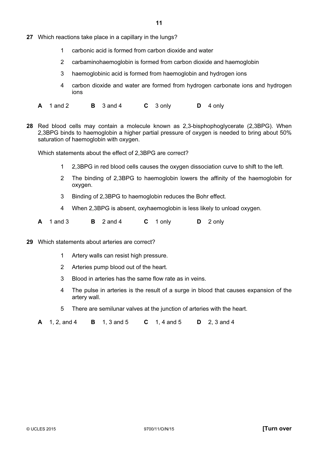 Cambridge A Level Biology 9700 2015 Oct/Nov Paper 1 · Variant 1 question paper, page 11 of 16