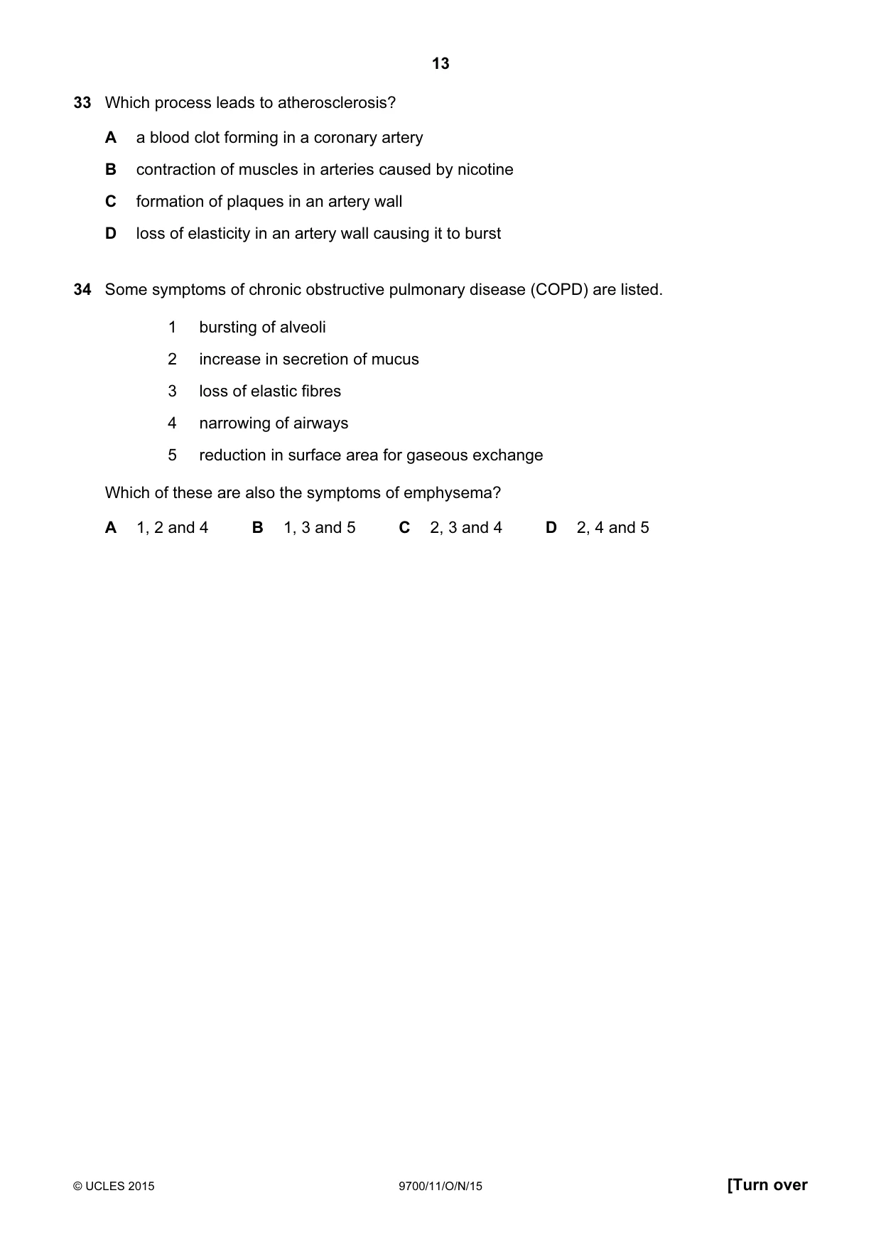 Cambridge A Level Biology 9700 2015 Oct/Nov Paper 1 · Variant 1 question paper, page 13 of 16