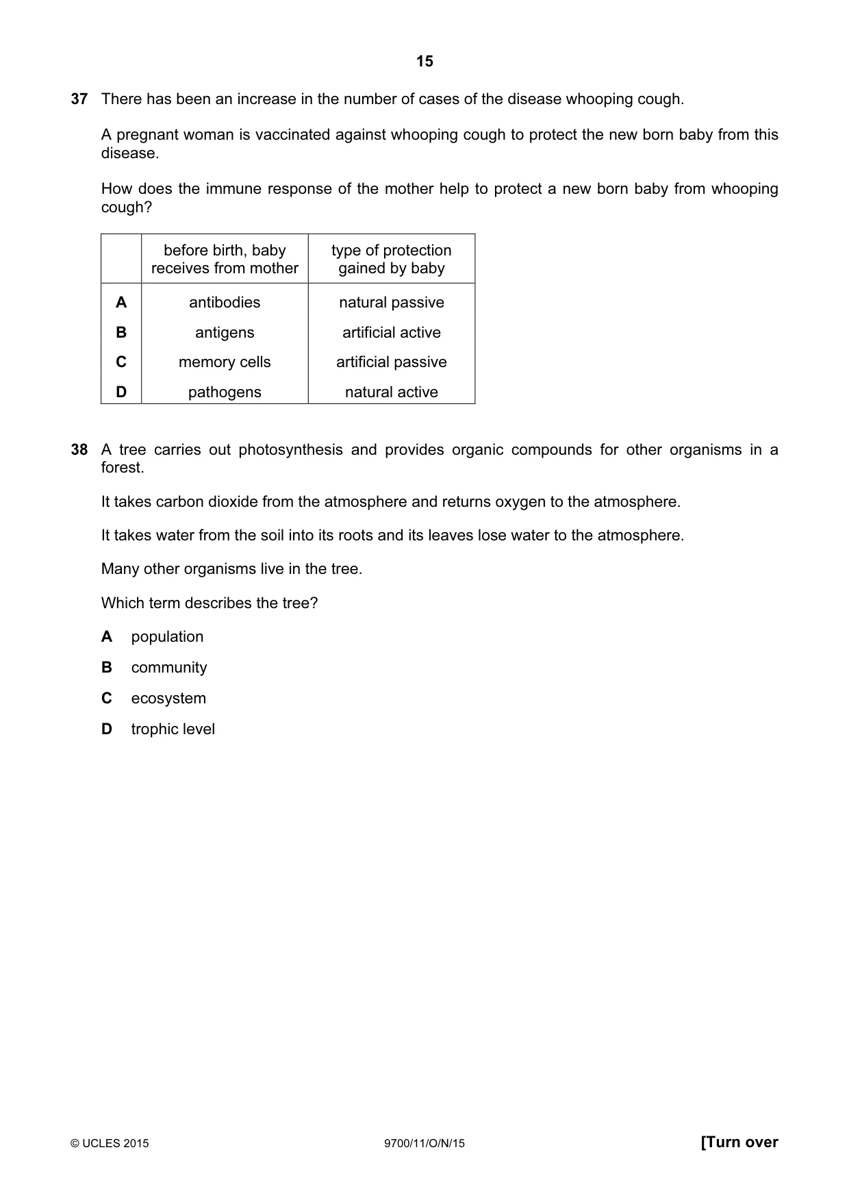 Cambridge A Level Biology 9700 2015 Oct/Nov Paper 1 · Variant 1 question paper, page 15 of 16