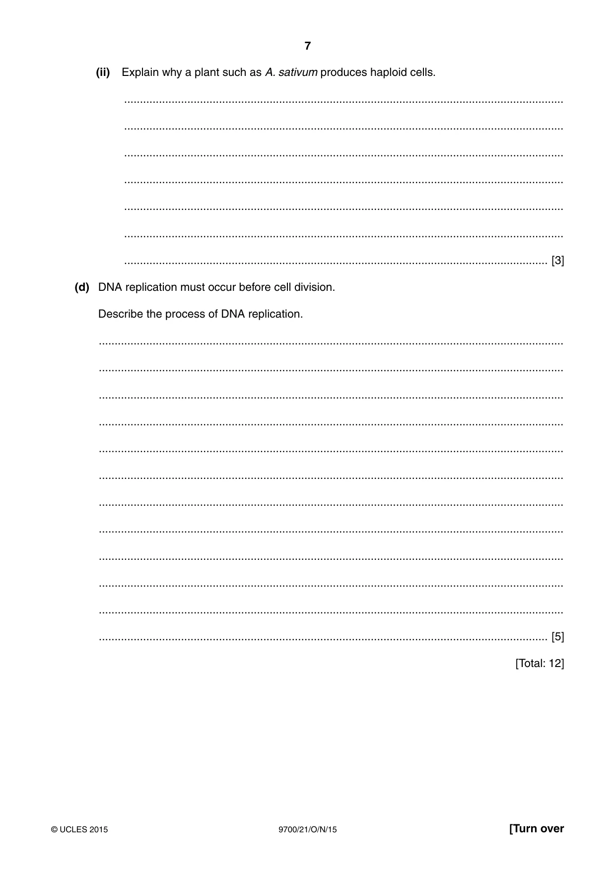 Cambridge A Level Biology 9700 2015 Oct/Nov Paper 2 · Variant 1 question paper, page 7 of 16