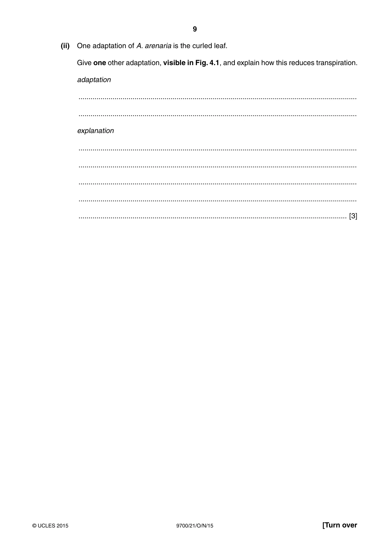 Cambridge A Level Biology 9700 2015 Oct/Nov Paper 2 · Variant 1 question paper, page 9 of 16