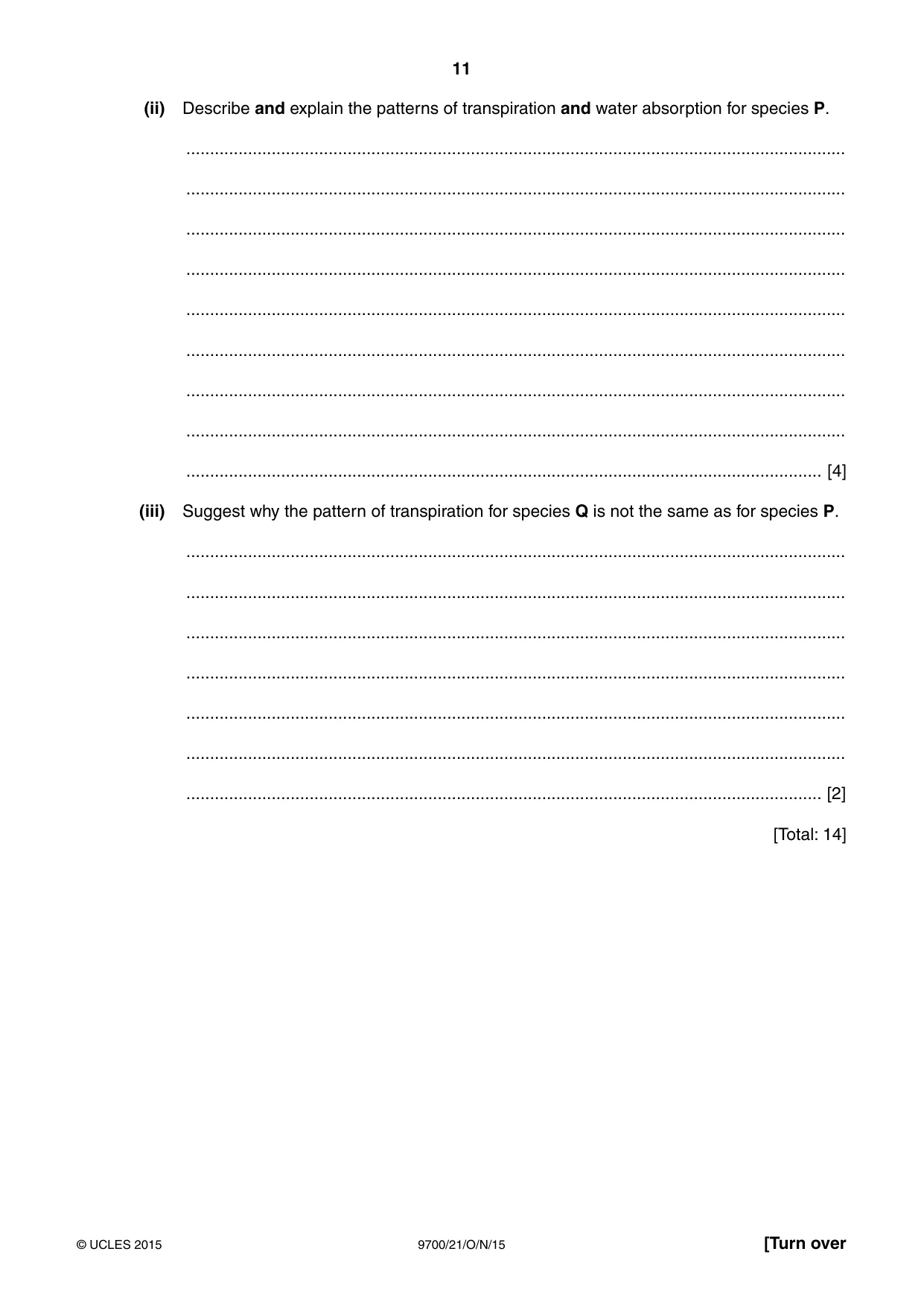 Cambridge A Level Biology 9700 2015 Oct/Nov Paper 2 · Variant 1 question paper, page 11 of 16