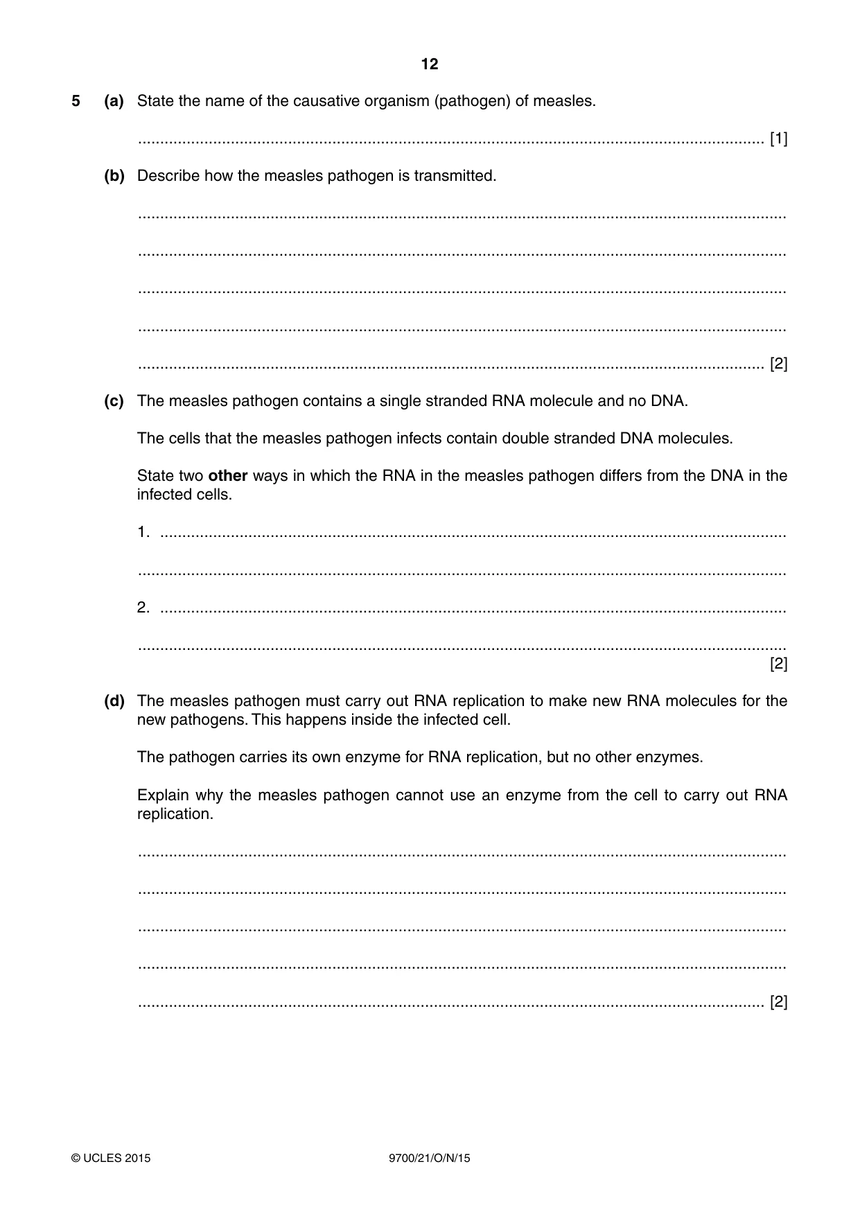 Cambridge A Level Biology 9700 2015 Oct/Nov Paper 2 · Variant 1 question paper, page 12 of 16