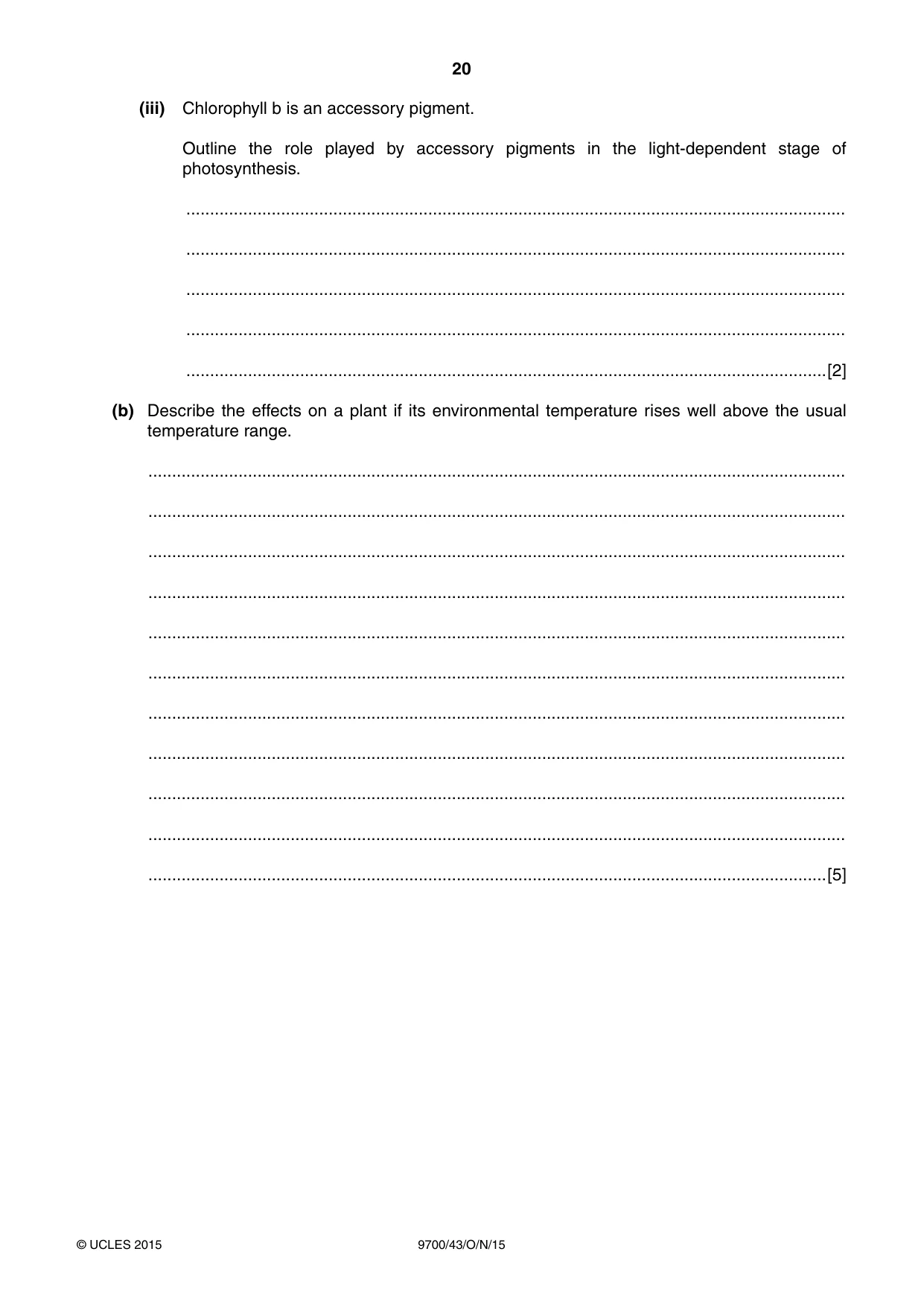 Cambridge A Level Biology 9700 2015 Oct/Nov Paper 4 · Variant 3 question paper, page 20 of 24
