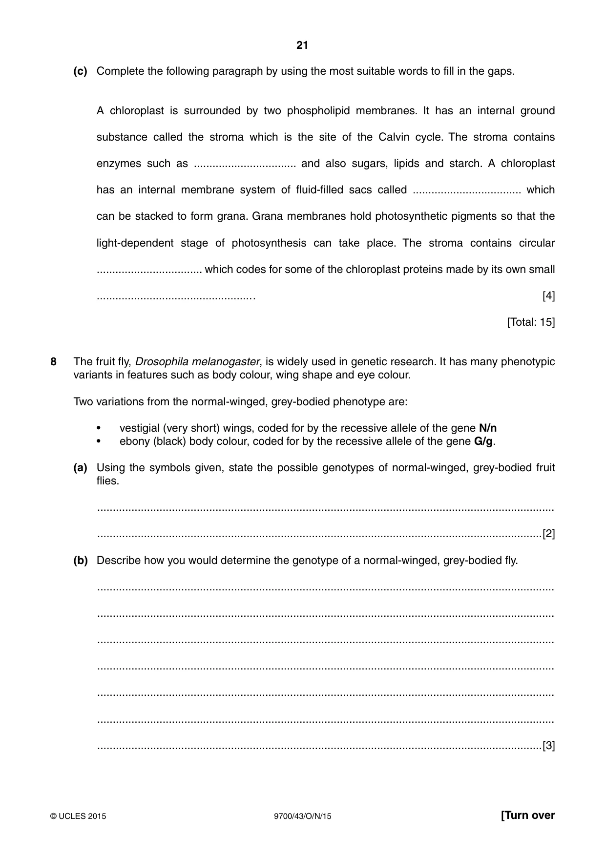 Cambridge A Level Biology 9700 2015 Oct/Nov Paper 4 · Variant 3 question paper, page 21 of 24