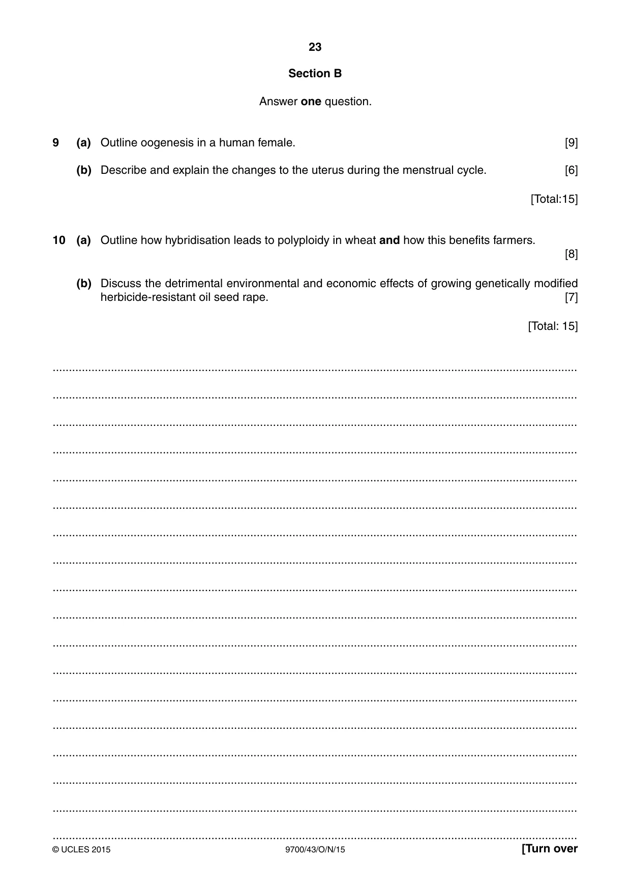 Cambridge A Level Biology 9700 2015 Oct/Nov Paper 4 · Variant 3 question paper, page 23 of 24