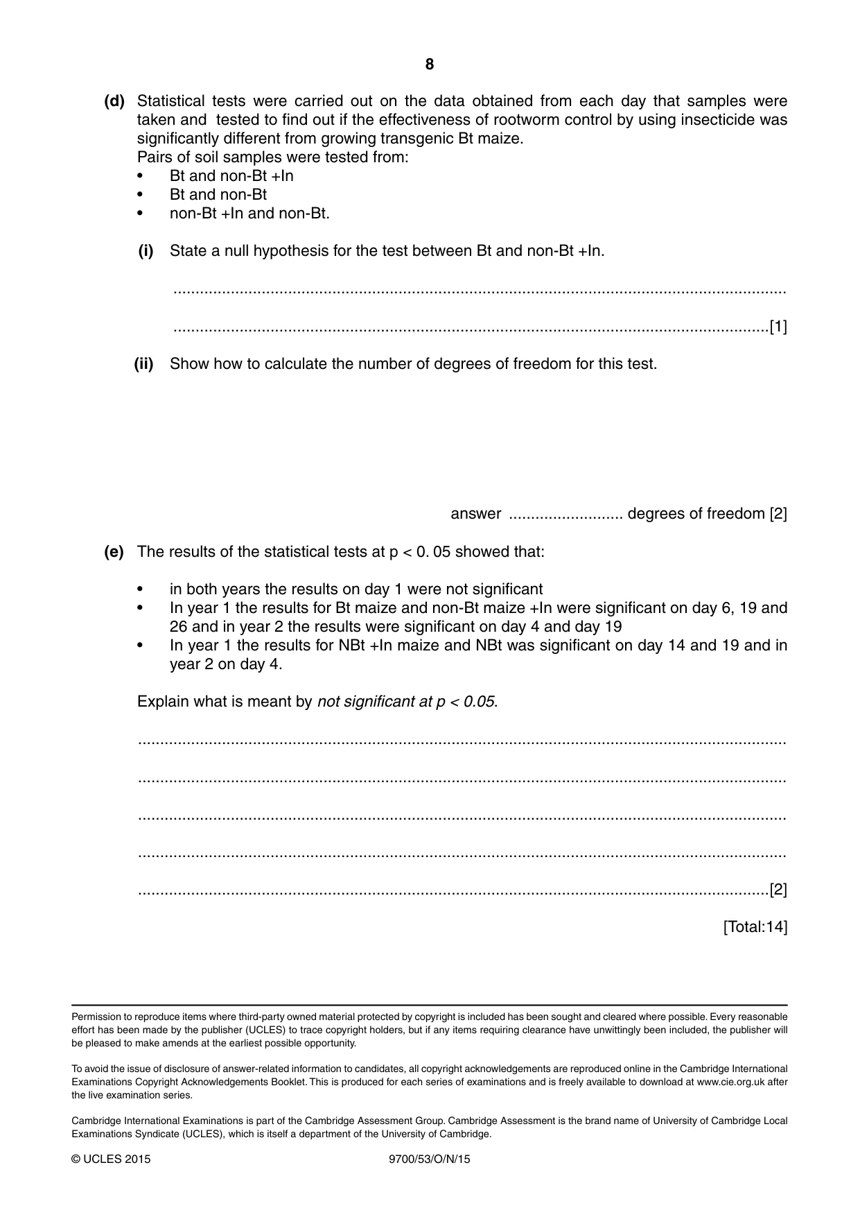 Cambridge A Level Biology 9700 2015 Oct/Nov Paper 5 · Variant 3 question paper, page 8 of 8
