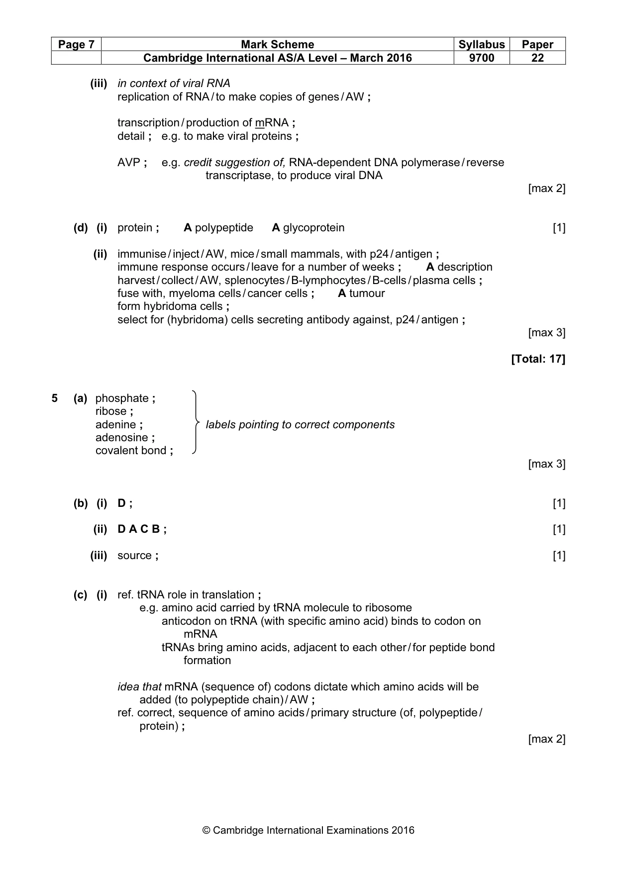 Mark scheme, page 7 of 8