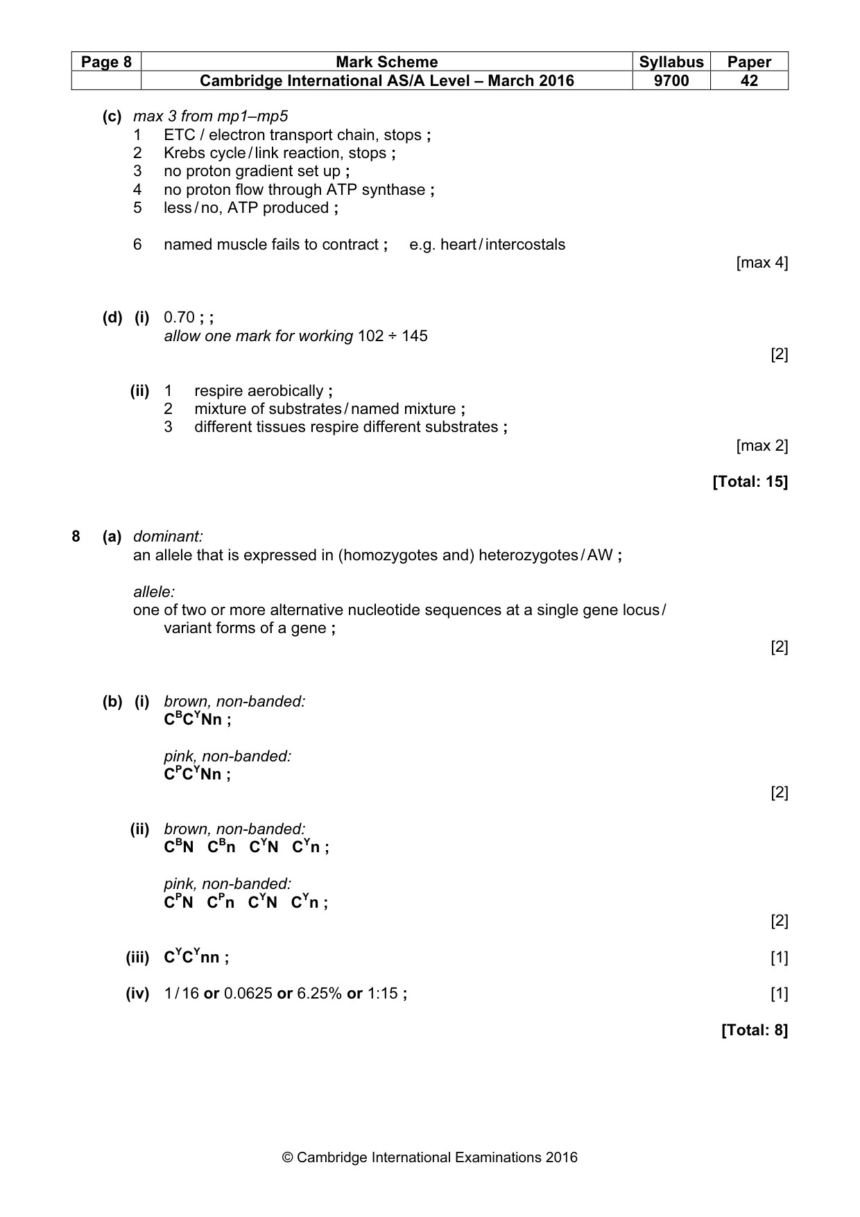 Mark scheme, page 8 of 10
