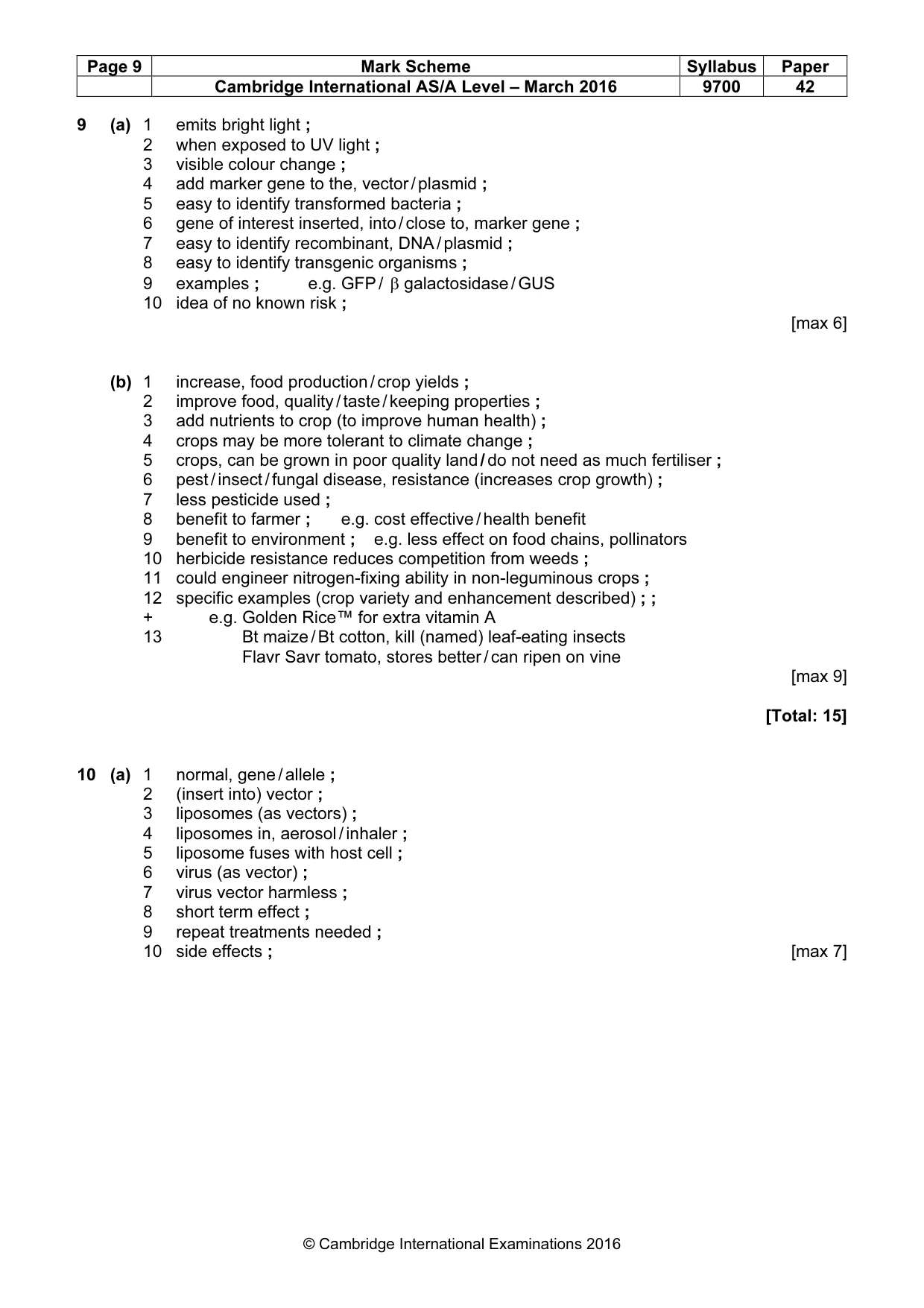 Mark scheme, page 9 of 10