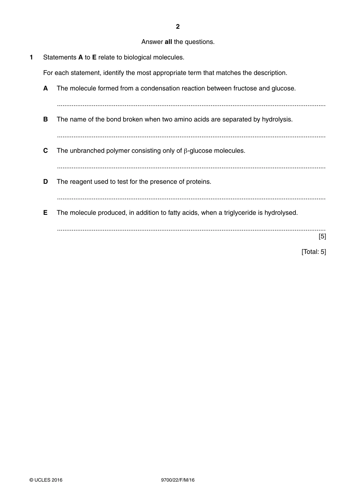 Cambridge A Level Biology 9700 2016 Feb/March Paper 2 · Variant 2 question paper, page 2 of 16