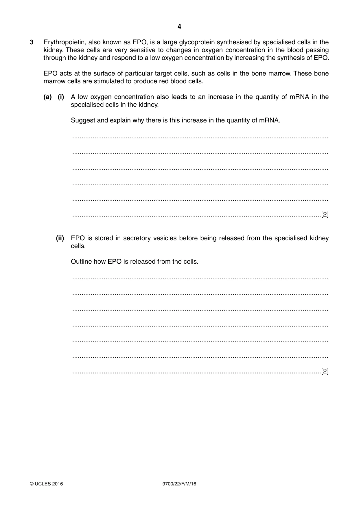 Cambridge A Level Biology 9700 2016 Feb/March Paper 2 · Variant 2 question paper, page 4 of 16