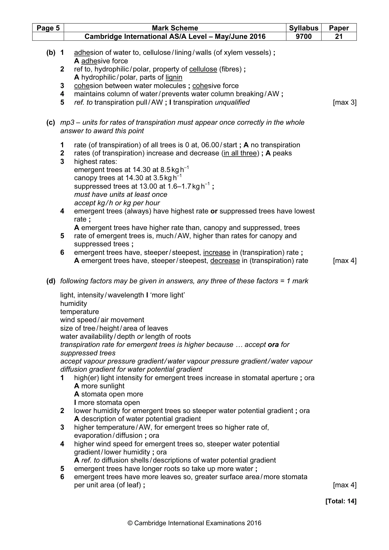 Mark scheme, page 5 of 7