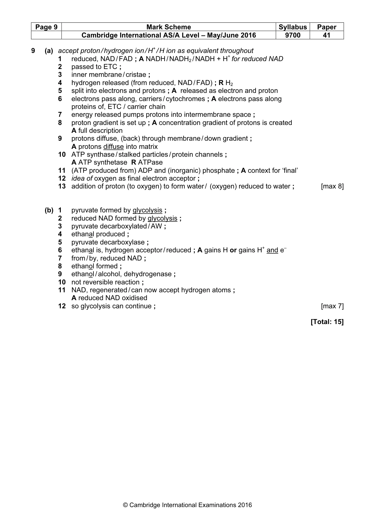 Mark scheme, page 9 of 10