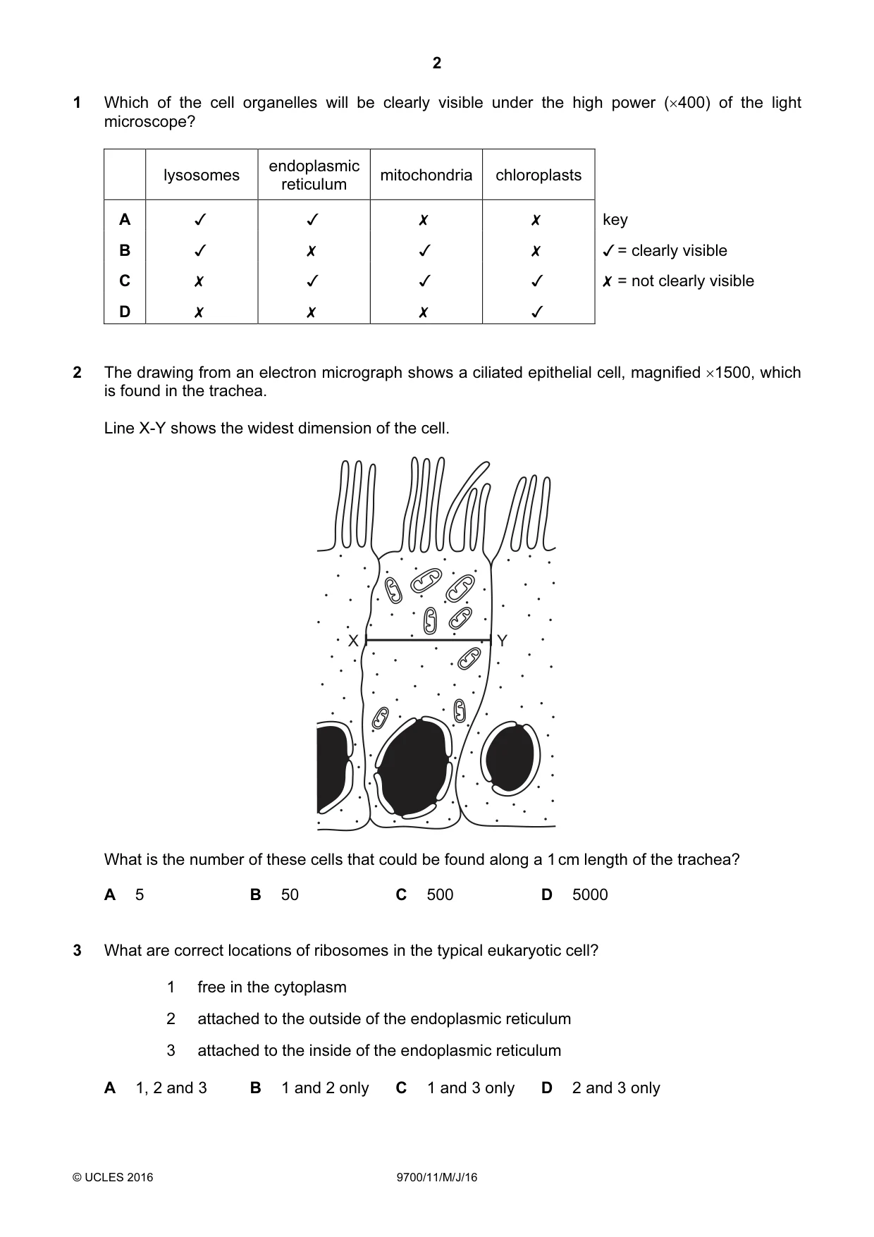 Cambridge A Level Biology 9700 2016 May/June Paper 1 · Variant 1 question paper, page 2 of 16