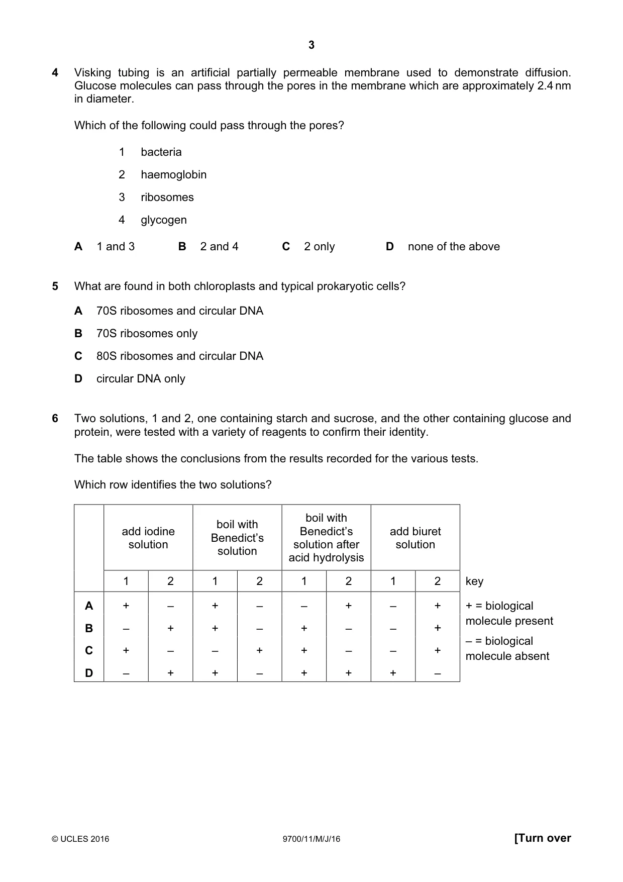 Cambridge A Level Biology 9700 2016 May/June Paper 1 · Variant 1 question paper, page 3 of 16