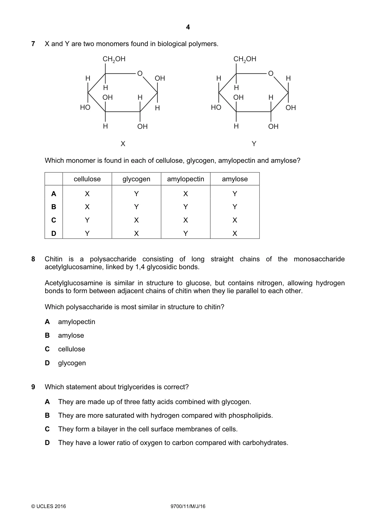 Cambridge A Level Biology 9700 2016 May/June Paper 1 · Variant 1 question paper, page 4 of 16