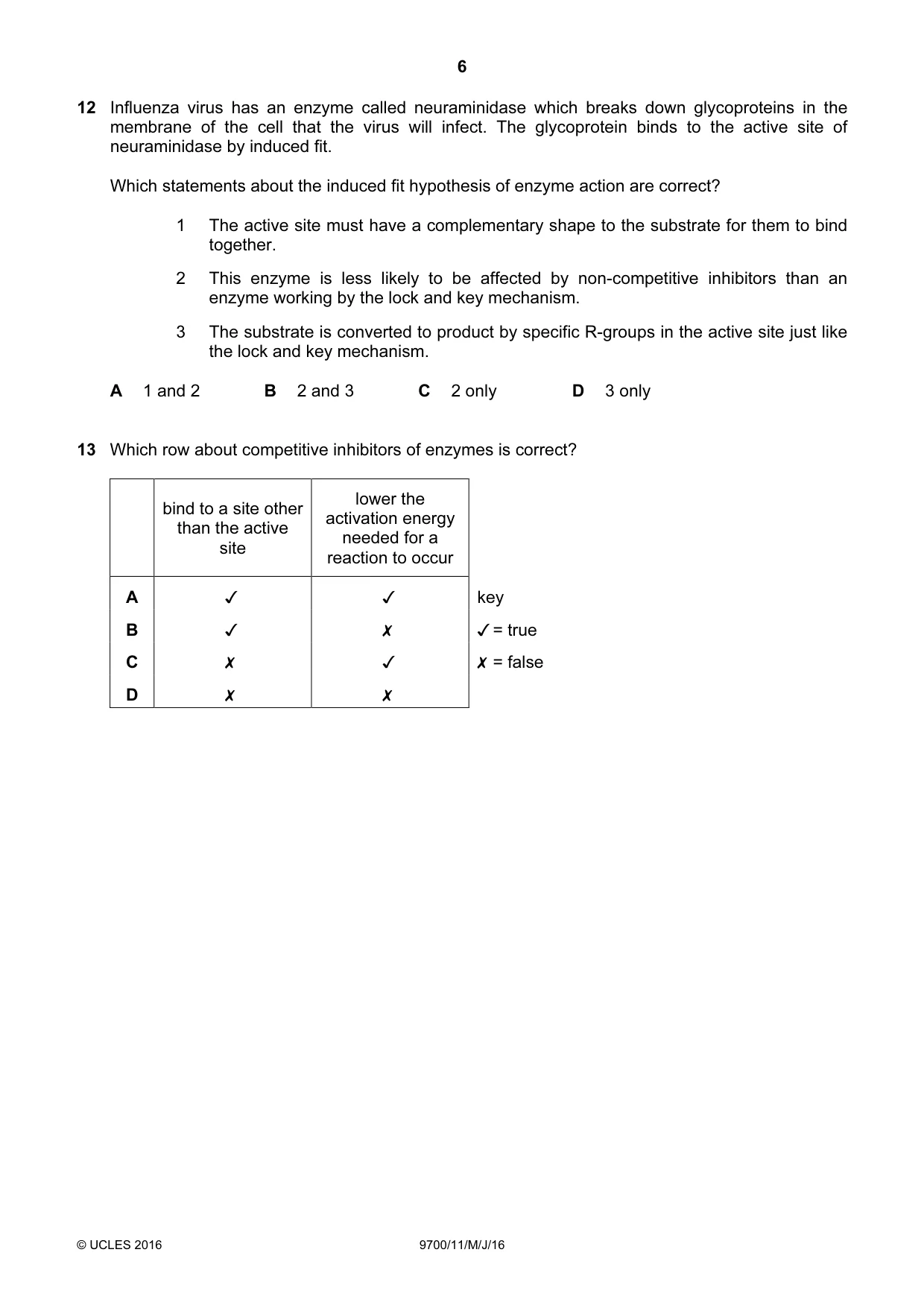 Cambridge A Level Biology 9700 2016 May/June Paper 1 · Variant 1 question paper, page 6 of 16