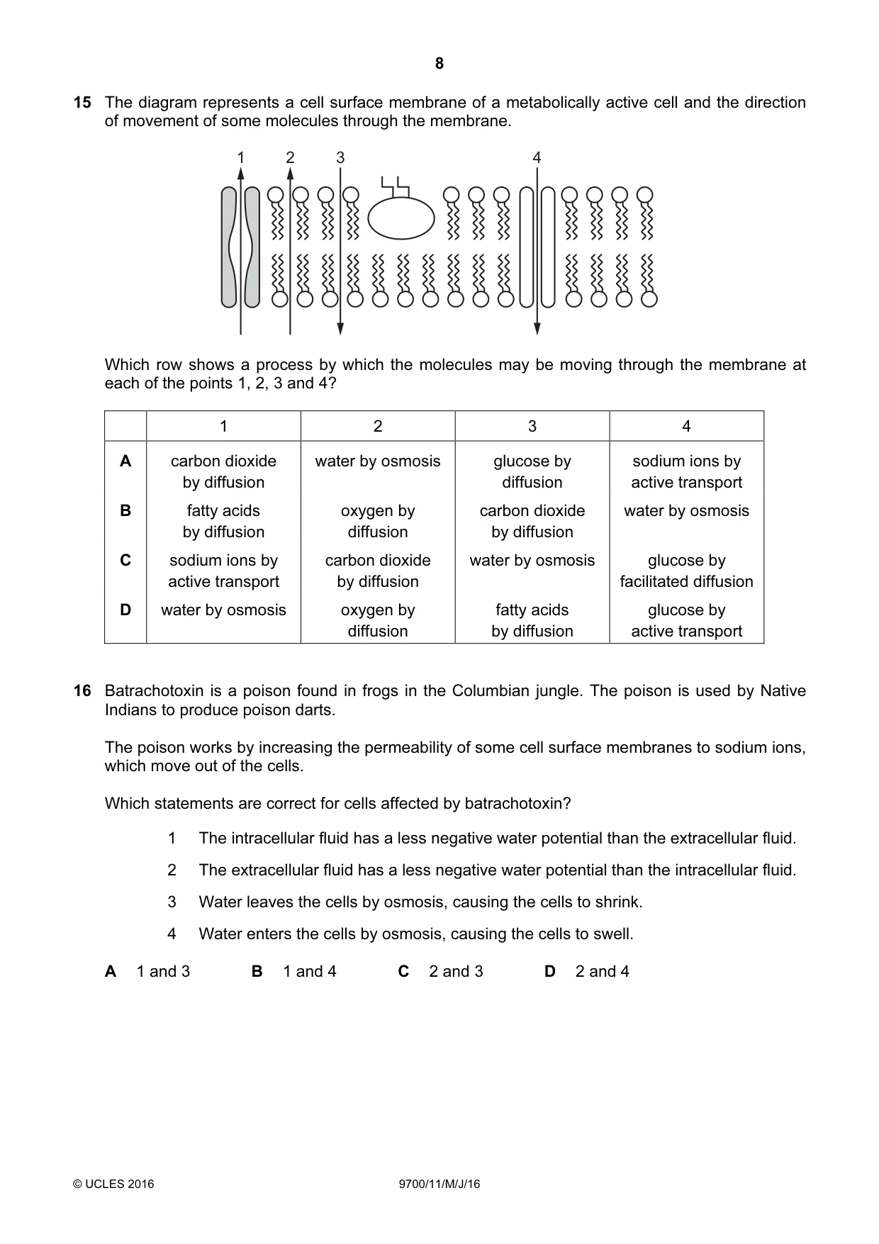 Cambridge A Level Biology 9700 2016 May/June Paper 1 · Variant 1 question paper, page 8 of 16