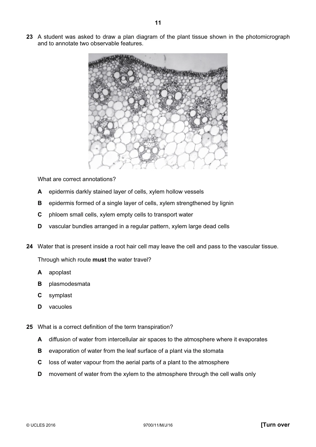 Cambridge A Level Biology 9700 2016 May/June Paper 1 · Variant 1 question paper, page 11 of 16