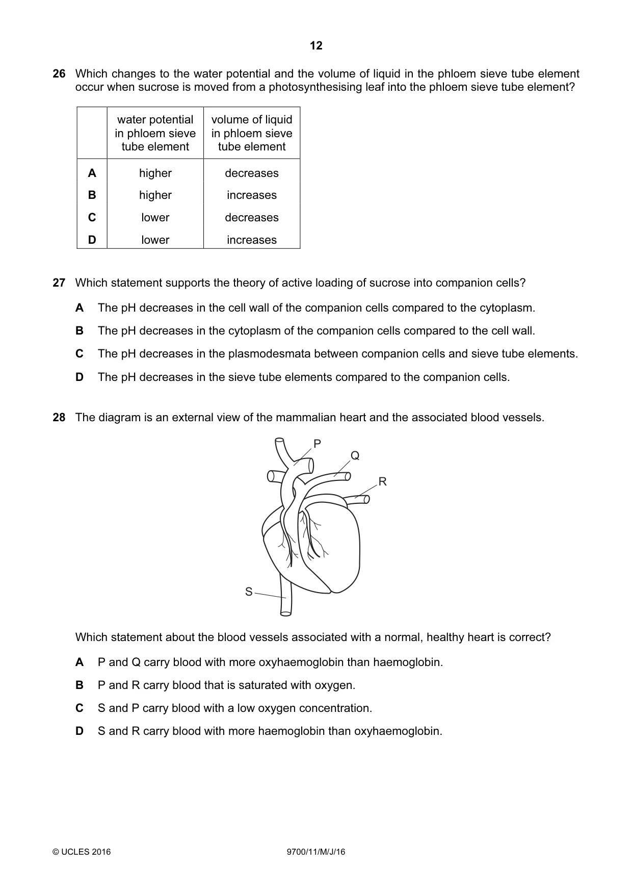 Cambridge A Level Biology 9700 2016 May/June Paper 1 · Variant 1 question paper, page 12 of 16