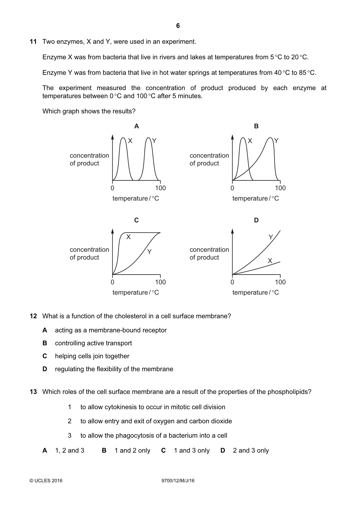 Cambridge A Level Biology 9700 2016 May/June Paper 1 · Variant 2 question paper, page 6 of 16