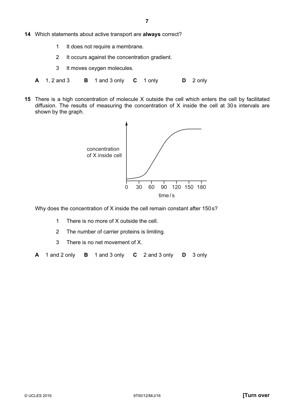 Cambridge A Level Biology 9700 2016 May/June Paper 1 · Variant 2 question paper, page 7 of 16