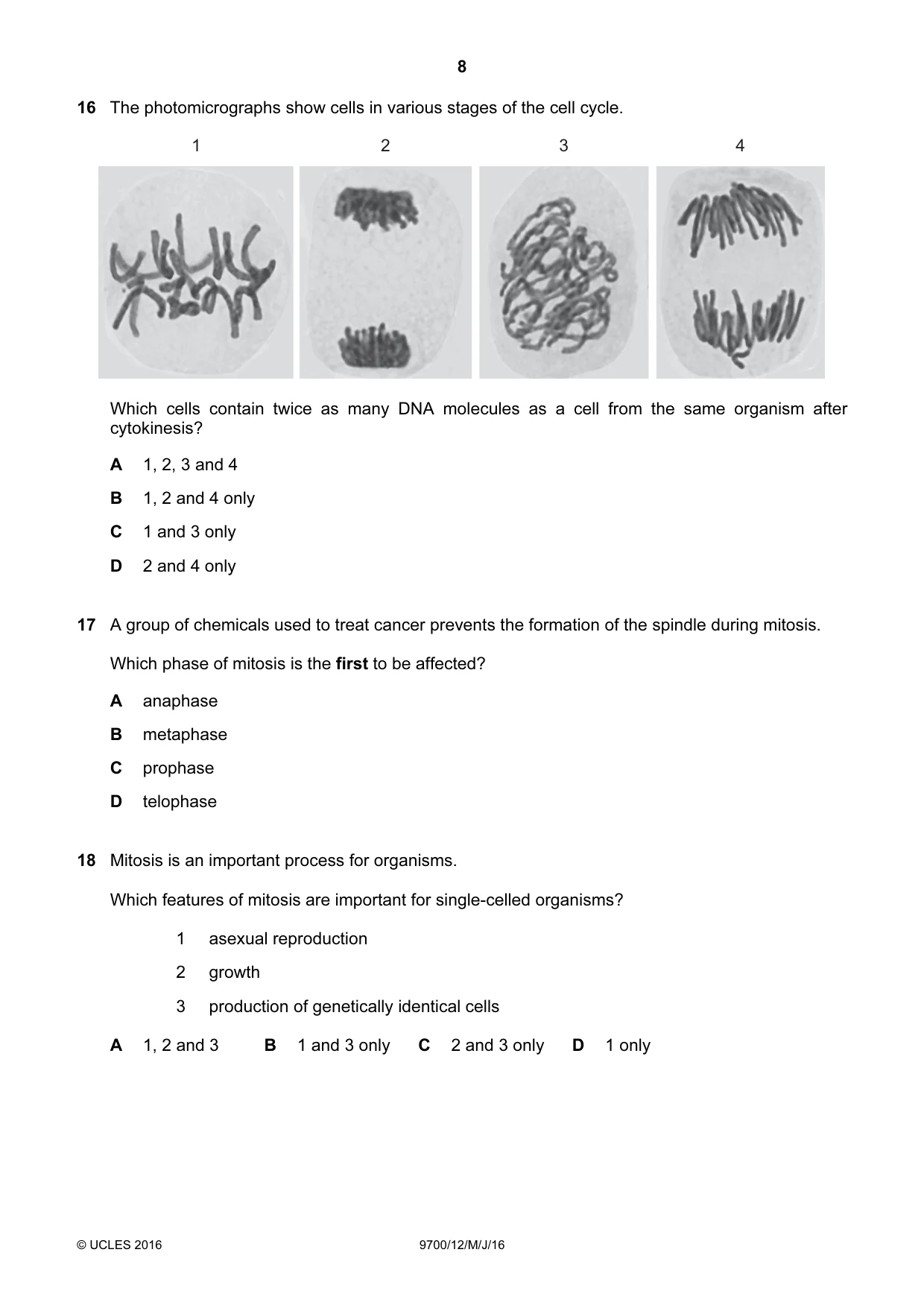 Cambridge A Level Biology 9700 2016 May/June Paper 1 · Variant 2 question paper, page 8 of 16