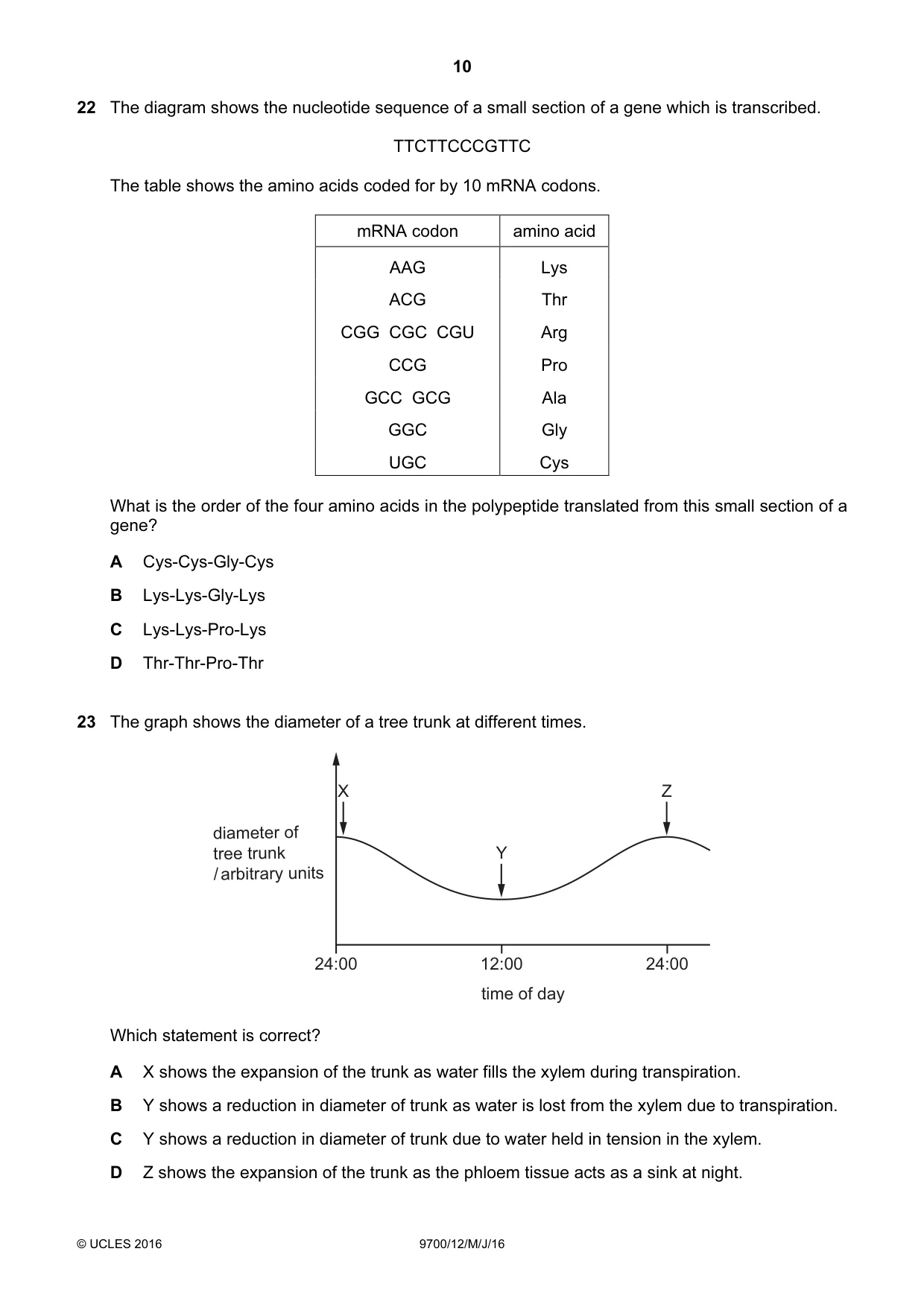 Cambridge A Level Biology 9700 2016 May/June Paper 1 · Variant 2 question paper, page 10 of 16