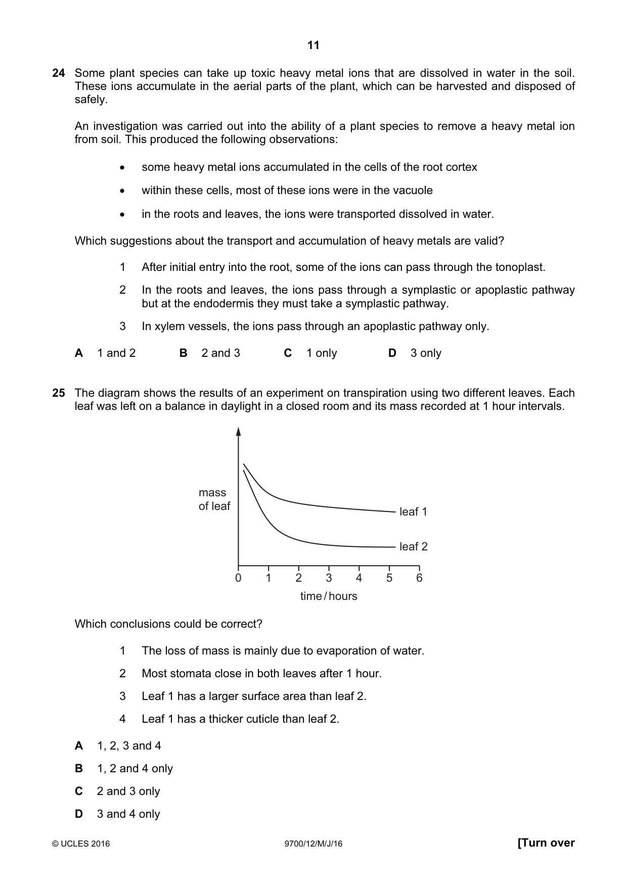 Cambridge A Level Biology 9700 2016 May/June Paper 1 · Variant 2 question paper, page 11 of 16