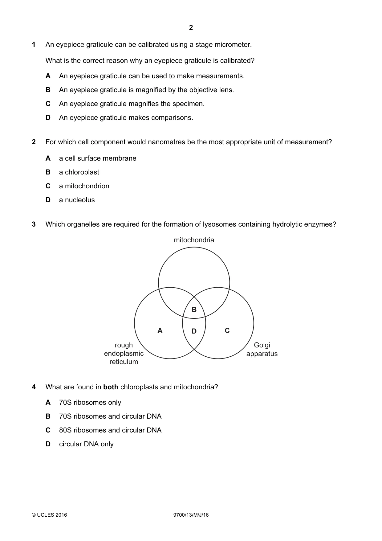 Cambridge A Level Biology 9700 2016 May/June Paper 1 · Variant 3 question paper, page 2 of 16