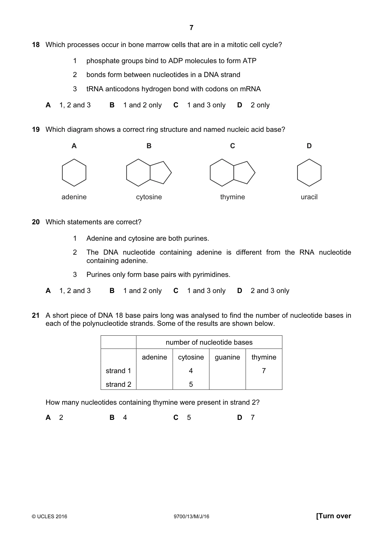 Cambridge A Level Biology 9700 2016 May/June Paper 1 · Variant 3 question paper, page 7 of 16
